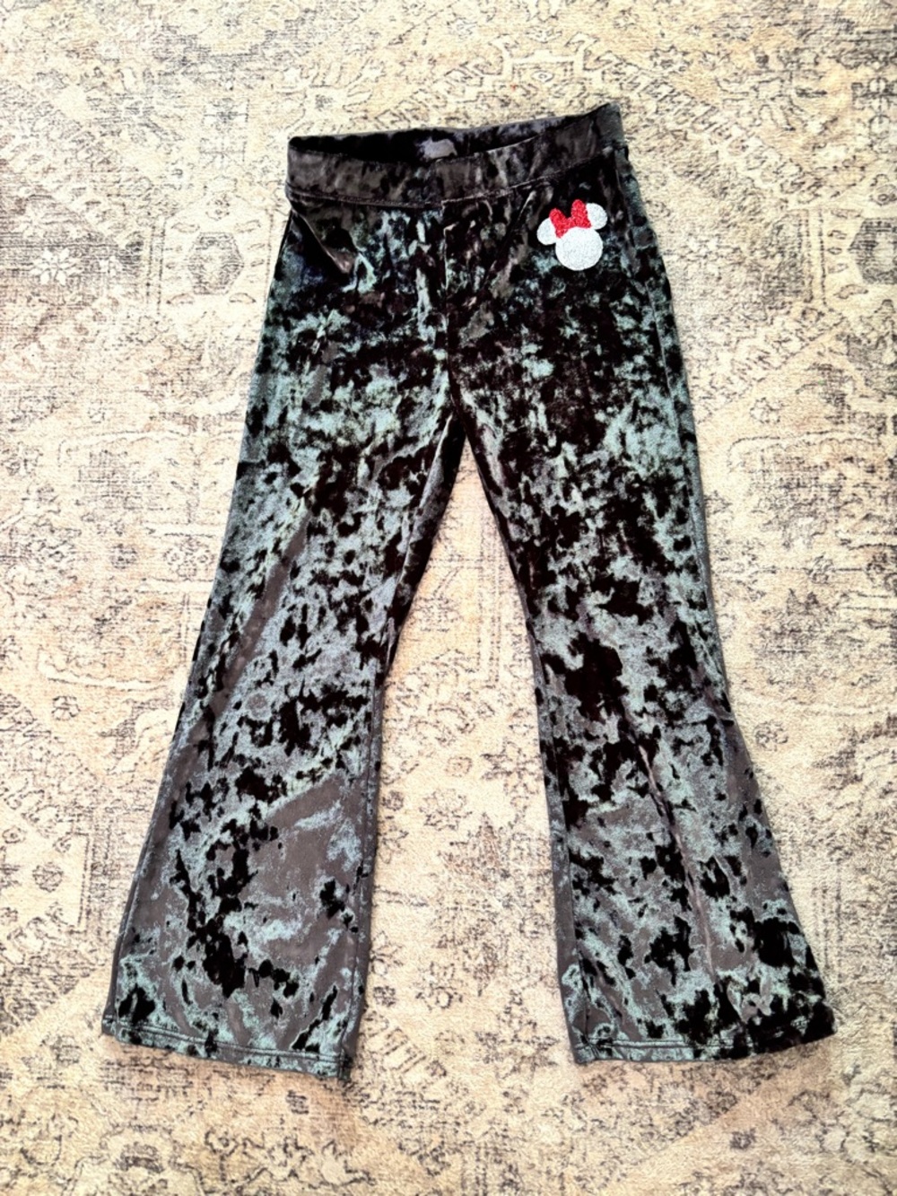 Velvet Minnie Mouse Embroidered Flare Pants